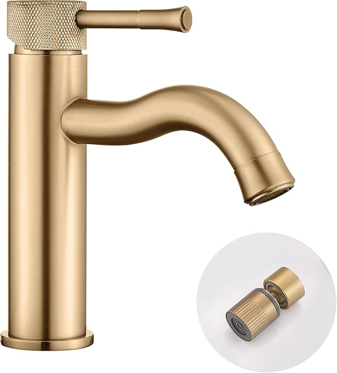Brushed Gold Bathroom Faucet Single Handle,with Splash Faucet Sprayer Extender Faucets Aerator