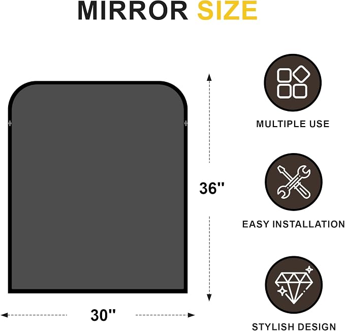 Black Bathroom Vanity Mirror 36x30 Inch, Metal Framed | HD Tempered Glass, Bathroom Mirror for over Sink, Living Room, Bedroom, Entryway, Mantel, Fireplace, Wall Mounted