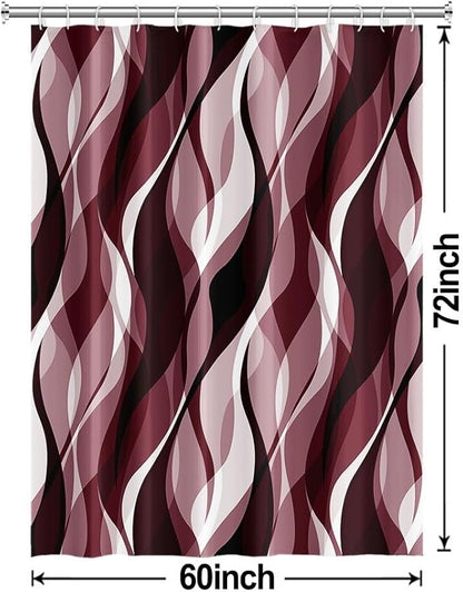 Burgundy Shower Curtain, Modern Abstract Ombre Burgundy Striped Shower Curtain Set for Bathroom Waterproof Shower Curtain with Hooks, 60x72 Inch