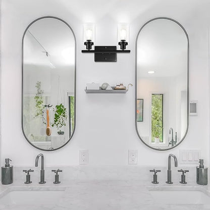 Ascher 2-Light Wall Sconces, Modern Vanity Light Fixture Black Finish, Wall Light with Clear Glass Shade for Mirror Hallway Bedroom, E26 Base (Bulbs Not Included)