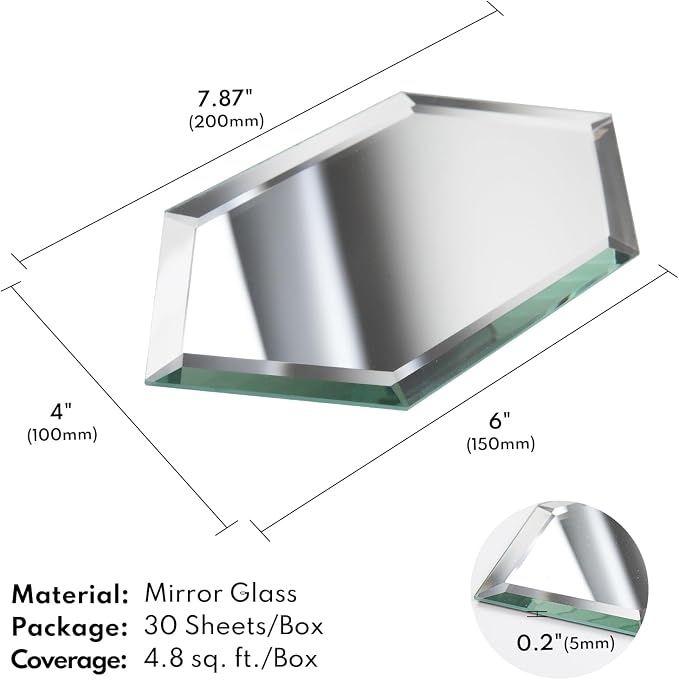 Peel and Stick Beveled Mirror Tile, Mirror Backsplash for Kitchen Bathroom Wall, 4x7.87 Inches Hexagon, Silver (30 Pcs, 4.8 SQ.FT.)