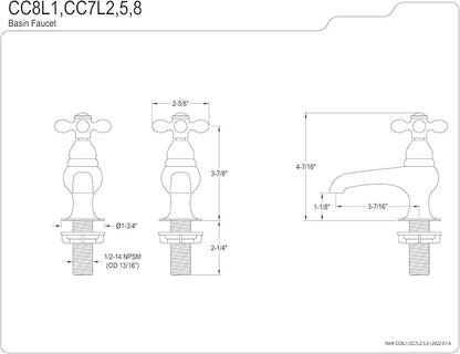 Kingston Brass CC7L8 Vintage Basin Tap Faucet, Brushed Nickel 4 x 3.5 x 1.75