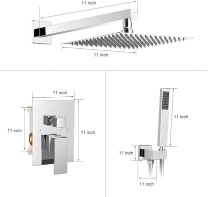 Homevacious 10 Inches Bathroom Luxury Rain Mixer Shower Combo Set Wall Mounted Rainfall Shower Head System Polished Chrome Shower Faucet Rough-in Valve Body and Trim Included