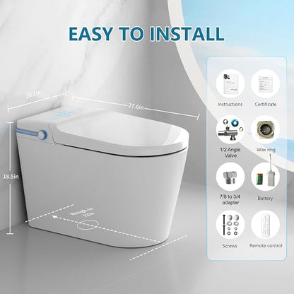 TDH Smart Toilet,One Piece Bidet Toilet for Bathroom,Toilet with LED Display,Foot Sensor & Auto Flush,Warm Water & Dry Function, Bidet Toilet Seat Night Light