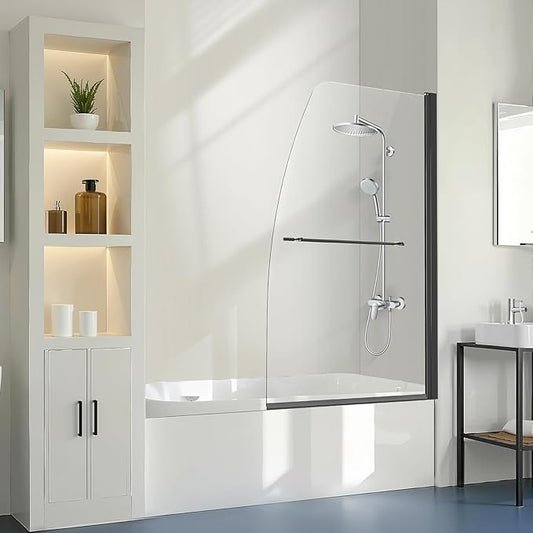 VEVOR Frameless Bathtub Shower Door, 34" W x 55" H, Half Shower Door for Bathtub, Tempered Glass, with 1/4 in Tempered Glass Bathroom Shower Screen, Black
