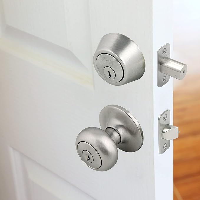 Design House 701821 Cambridge Entry Knob and Single Cylinder Deadbolt Combo Satin Nickel