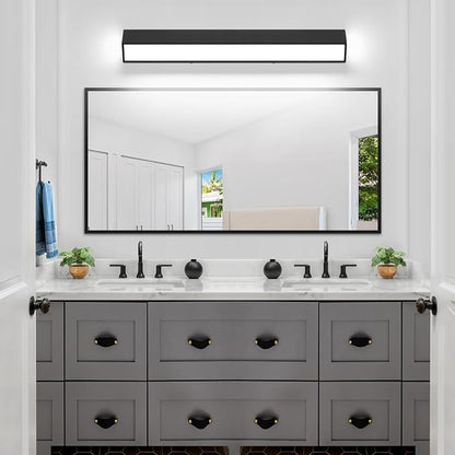 32-Inch LED Modern Bathroom Vanity Light Fixtures, Matte Black Modern Acrylic Bathroom Wall Lighting Fixtures Over Mirror (Cool White 6000K)