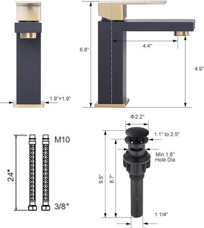 Black and Gold Bathroom Faucet ARCORA Black Gold Faucet for Bathroom Sink Modern Single Hole Bathroom Faucet with cUPC Supply Lines and Pop Up Drain