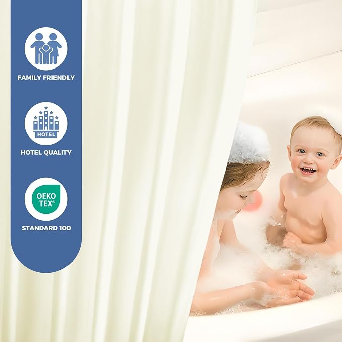 downluxe Waterproof Fabric Shower Curtain Liner, Soft Cloth Shower Liner with Magnets, Machine Washable & Hotel Quality Bathroom Curtain, 70" W x 72" L, Ivory