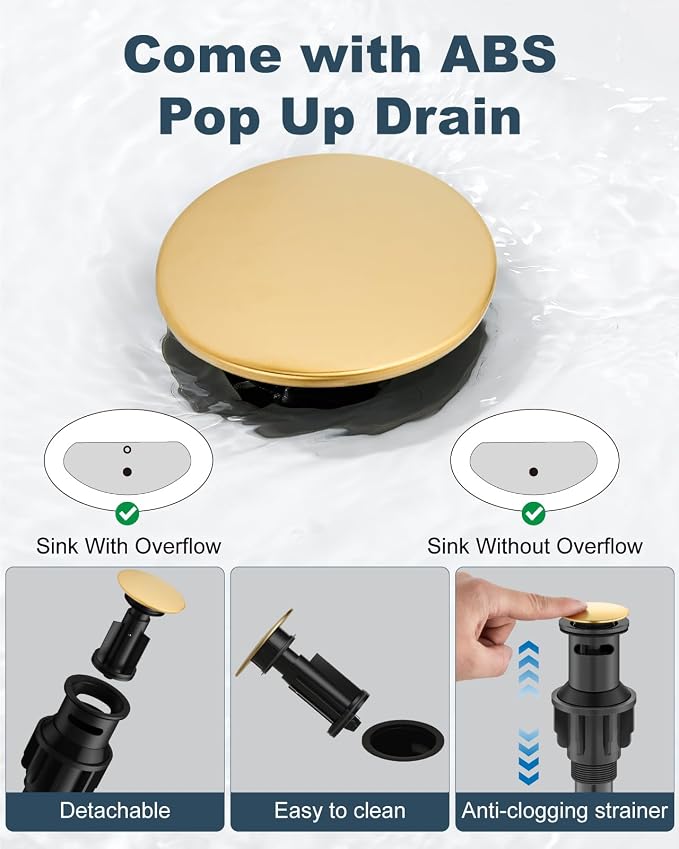 4 Inch Centerset Bathroom Sink Faucet 2 Handle Polish Gold | Swivel Spout,Pop Up Drain,cUPC Hose,for 2 or 3 Hole Sink,Lavatory,Vintage,Farmhouse,RV,SUS304 Mixer Tap,Metal Cross Handle