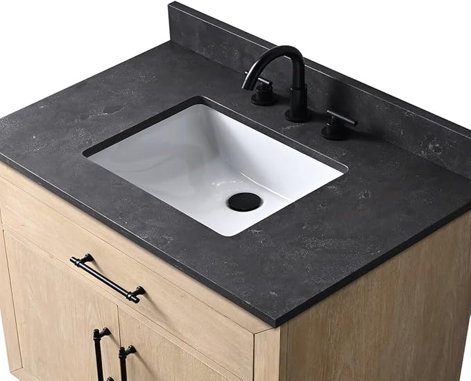 Vanity Art 36 inch Bathroom Vanity with Sink, Vanity Cabinet with Doors and Removable Shelf, Modern Wood Cabinet with White Marble Top, Solid Wood Frame, Ceramic Sink VA70-36-LW-B