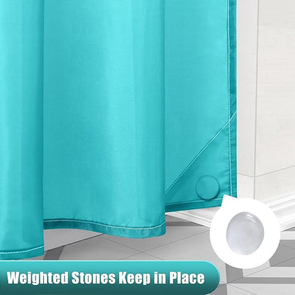 OLANLY Luxury Teal and White Ombre Shower Curtain Sets with 12 Hooks, Waterproof and Washable Decorative Shower Curtains for Bathroom, 72x72 Inches