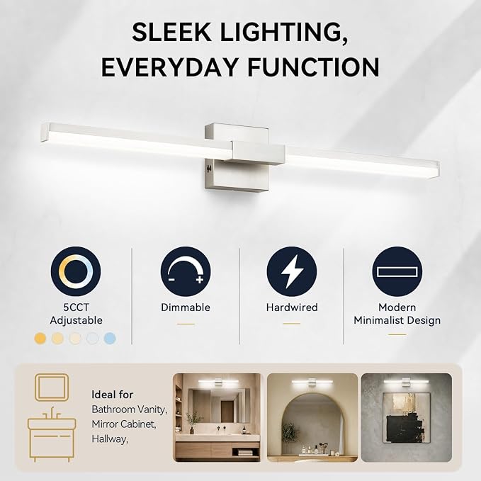 SOLFART Bathroom Vanity Light 32-Inch: Brushed Nickel LED Bar Dimmable 5 Color Temperature 360 Degree Rotation Bathroom Light Fixtures ETL IP44