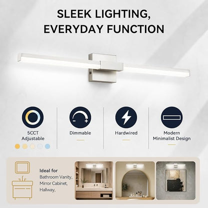 SOLFART Bathroom Vanity Light 32-Inch: Brushed Nickel LED Bar Dimmable 5 Color Temperature 360 Degree Rotation Bathroom Light Fixtures ETL IP44