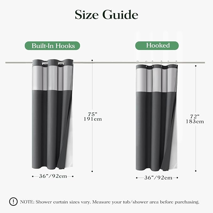 Charcoal Grey Hook Free Waffle Shower Curtain & Snap Liner,36x75 | Less Time to install, 3 in 1 Fabric Shower Curtain and Liner Set with Magnets, Stall, Shower Curtains for Bathroom