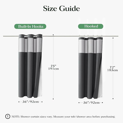Charcoal Grey Hook Free Waffle Shower Curtain & Snap Liner,36x75 | Less Time to install, 3 in 1 Fabric Shower Curtain and Liner Set with Magnets, Stall, Shower Curtains for Bathroom