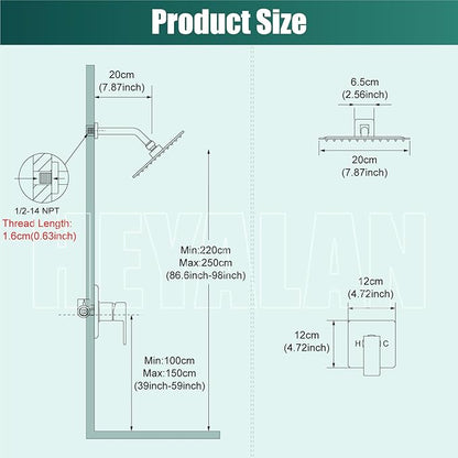 Heyalan 8 Inch Shower Head and Handle Set Square Shower Faucet Set Bathroom Rainfall Shower System Stainless Steel Showerhead Single Function Shower Trim Kit,Female Thread Valve,Oil Rubbed Bronze