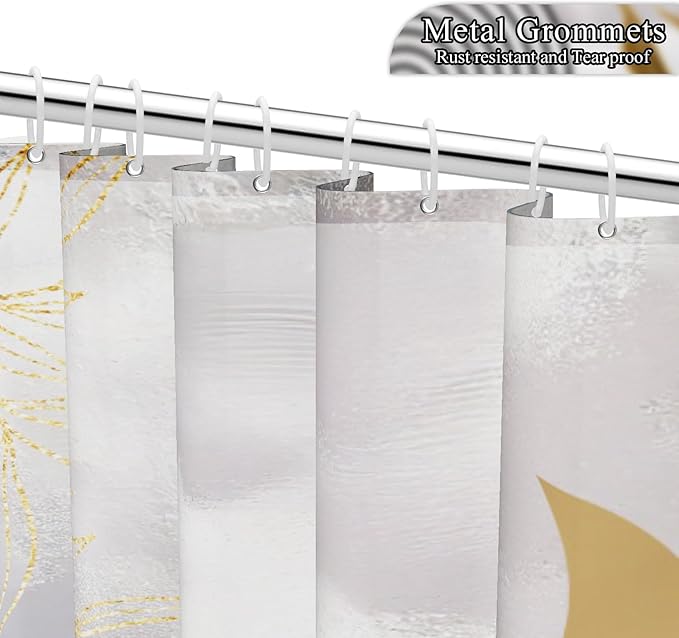 Mid Century Boho Shower Curtain Abstract Modern Minimalist Geometric Arch Bathroom Curtain Gold Leaves Aesthetic Waterproof Bath Decor Polyester Fabric with Hooks 48x72 inch