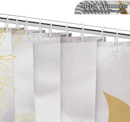 Mid Century Boho Shower Curtain Abstract Modern Minimalist Geometric Arch Bathroom Curtain Gold Leaves Aesthetic Waterproof Bath Decor Polyester Fabric with Hooks 48x72 inch