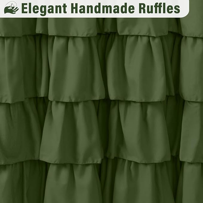Seasonwood Green and White Shower Curtain 72 x 72 with Nature Buttons Farmhouse Shower Curtain for Bathroom French Country Style,White and Sage Green