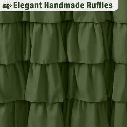 Seasonwood Green and White Shower Curtain 72 x 72 with Nature Buttons Farmhouse Shower Curtain for Bathroom French Country Style,White and Sage Green