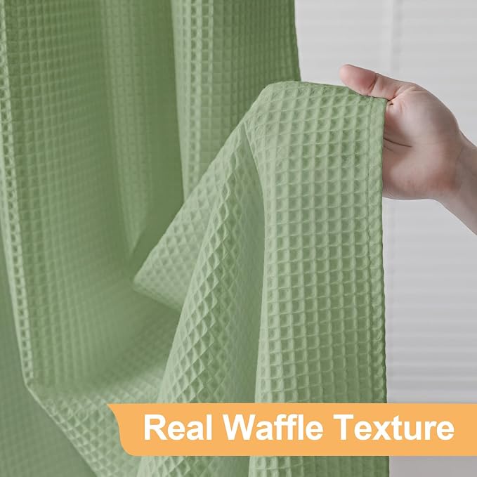 River Dream Cotton Blend No Hook Shower Curtain with Liner, Sage, 71x74 | with Snap in Liner, Heavyweight Waffle Fabric, Hotel Grade for Bathroom, Water Repellent, Corner Magnets, Machine Washable