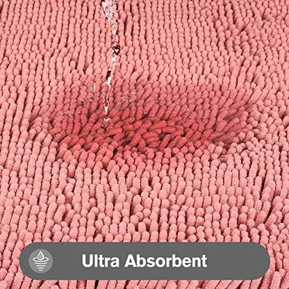 Yeaban Chenille Rose Dawn Bathroom Rug 40"x60",Non-Slip Rubber Backing