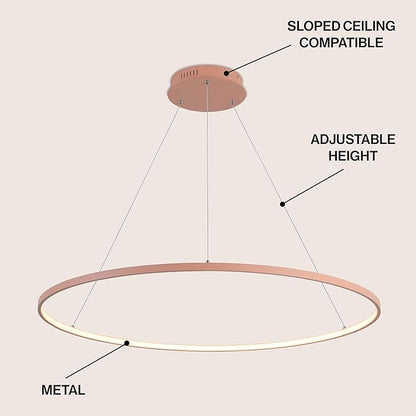 JONATHAN Y 35" Matte Pink Modern Integrated LED Pendant Light, Dimmable Round Hoop Chandelier for Kitchen Island, Dining Room, Adjustable Height Metal Hanging Light (JYL7220B)