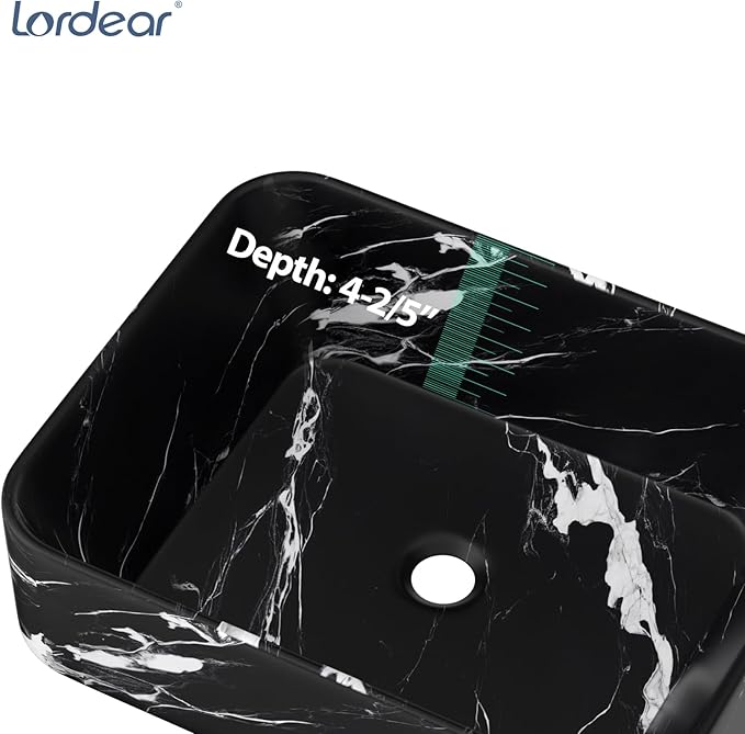 Lordear 19"x15" Rectangular Vessel Sink – Modern Above Counter Bathroom Sink Marble Porcelain Ceramic Vanity Art Basin