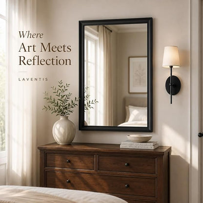 24x36 Inch Matte Black Bathroom Mirrors for Over Sink | Curved Aluminum Frame Rectangular Vanity Mirror, HD Tempered Glass, Rust-Resistant Wall Mirror for Bedroom & Entryway
