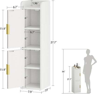 Yoobure Small Bathroom Storage Cabinet - Corner Floor Cabinet with 2 Doors & Adjustable Shelves, Narrow Slim Toilet Paper Cabinets, Skinny Bathroom Organizer for Small Space, 7.9" D x 7.9" W, White