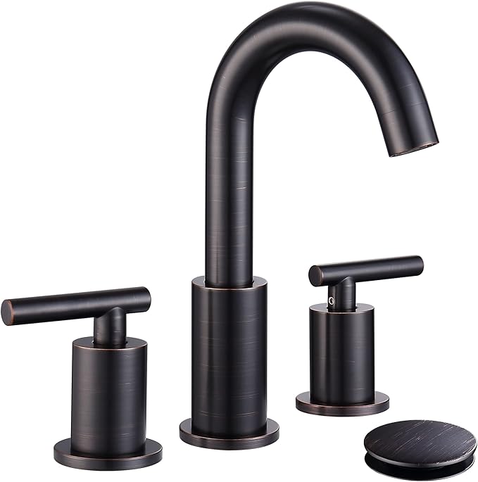 Bathroom Faucets with Pop Up Drain and Water Faucet Supply Hose, 8 Inch Widespread Bathroom Faucet 3 Hole 2 Handle, ChiLDano Oil Rubbed Bronze Bathroom Faucet CH2183ORB