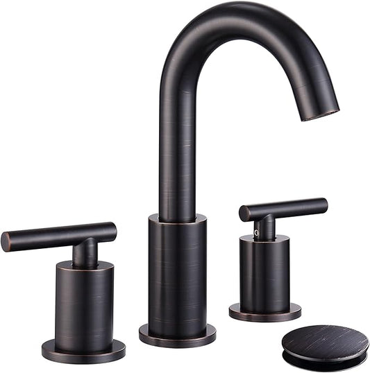 Bathroom Faucets with Pop Up Drain and Water Faucet Supply Hose, 8 Inch Widespread Bathroom Faucet 3 Hole 2 Handle, ChiLDano Oil Rubbed Bronze Bathroom Faucet CH2183ORB