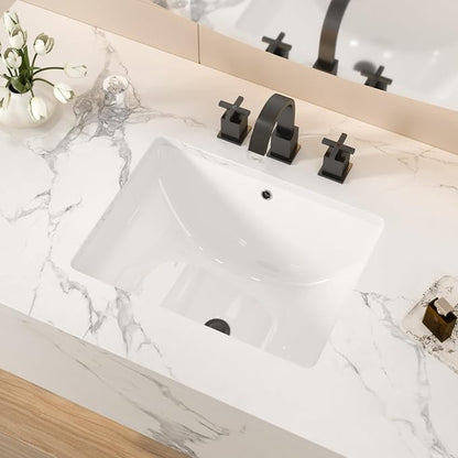 White Ceramic 18"x14" Undermount Bathroom Lavatory Sink | Rectangle under counter white bathroom vessel sink for bathroom with overflow