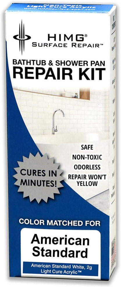 Bathtub & Shower Pan Repair Kit - Fits American Standard White - HIMG | Color-matched DIY repair kit to fix chips, cracks, nicks on American Standard White bathtubs, sinks, shower pans