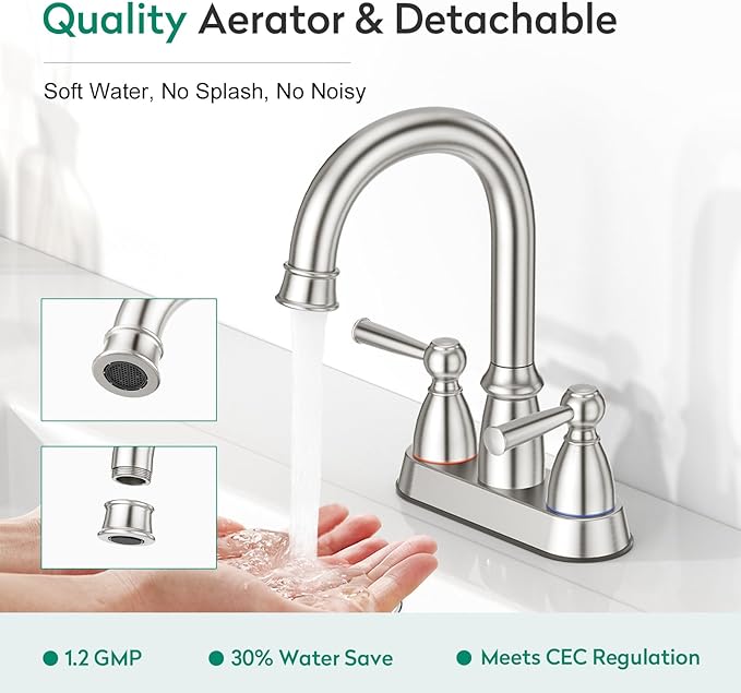CREA Centerset Bathroom Faucet 3 Holes,4 Inch Bathroom Faucets Double Handles,360°Swivel Bathroom Faucet with Pop Up Drain,Brushed Nickel Bathroom Vanity Faucet Basin Mix Tap(cPUC Line)