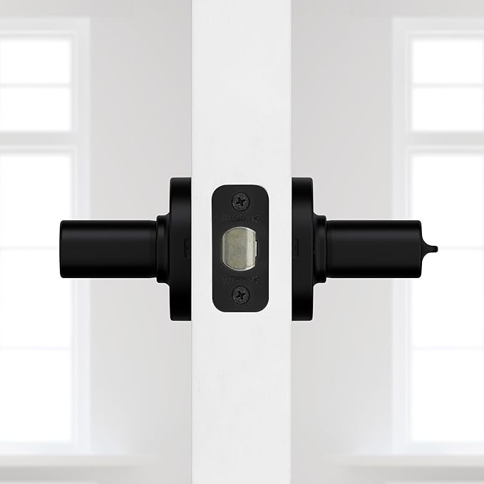 Kwikset Casey Entry Round Door Handle with Lock and Key, Secure Keyed Reversible Lever Exterior, for Front Entrance and Bedrooms, Matte Black, Pick Resistant Smartkey Rekey Security and Microban