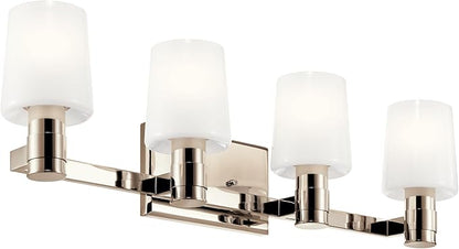 Kichler Adani 4-Light Vanity, Modern Light with Opal Glass in Polished Nickel, Bathroom (8.25" x 30"), 55177PN