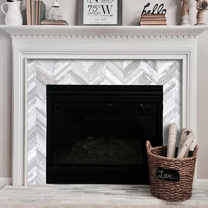 DICOFUN Herringbone Peel and Stick Backsplash, Vintage White Wood Look PVC Stick on Backsplash for Kitchen and Bathroom, 1 Sheet