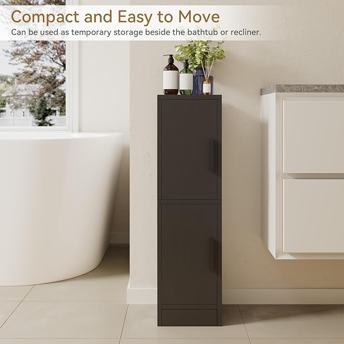 IBUYKE Small Bathroom Storage Cabinet, Narrow Floor Corner Cabinet with 2 Doors & Adjustable Shelf, Small Bathroom Organizer, Space-Saving Storage Solution for Toilet, Laundry Room UWBS002B