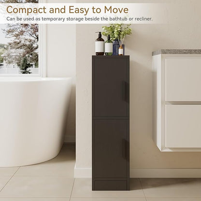 IBUYKE Small Bathroom Storage Cabinet, Narrow Floor Corner Cabinet with 2 Doors & Adjustable Shelf, Small Bathroom Organizer, Space-Saving Storage Solution for Toilet, Laundry Room UWBS002B