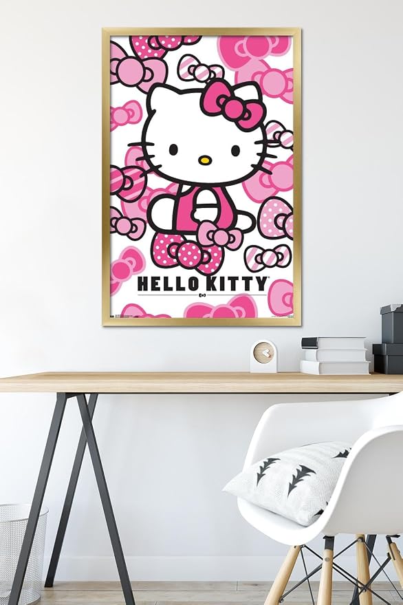Trends International Hello Kitty - Bows Wall Poster, 22.375" x 34", Gold Framed Version