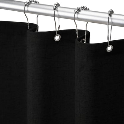 Linen Shower Curtain Black, Fabric Boho Farmhouse Shower Curtains for Bathroom Cotton Natural Cloth Liner Set 72" W x 90" L