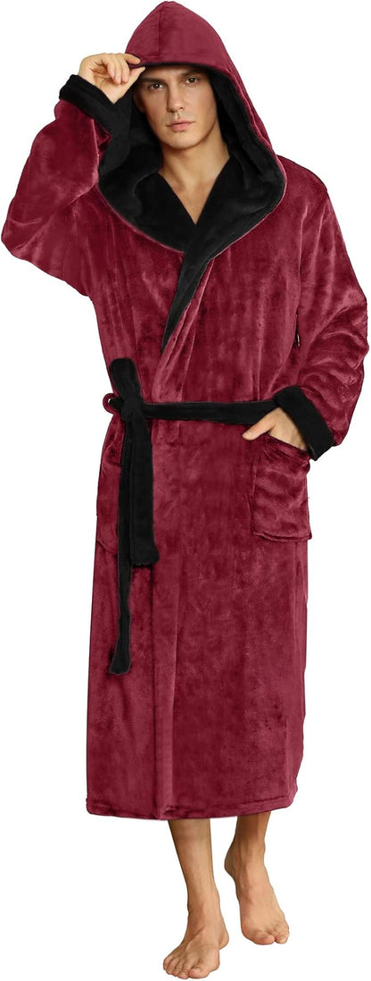U2SKIIN Mens Hooded Robe, Plush Robes for Men Long Fleece Bathrobe