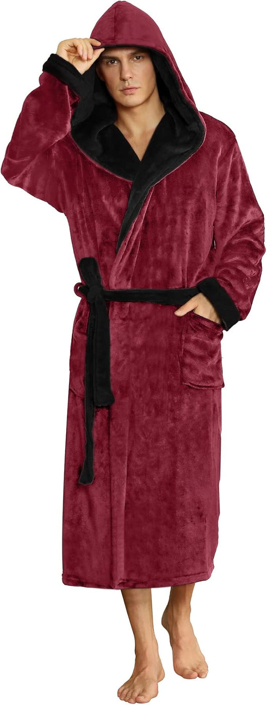 U2SKIIN Mens Hooded Robe, Plush Robes for Men Long Fleece Bathrobe