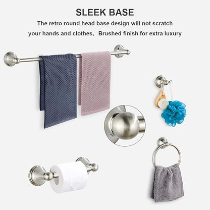 8Pcs Brushed Nickel Bathroom Accessories Set Towel Racks for Bathroom | Bathroom Hardware Set,2 * 24 Inch Towel Bar for Bathroom 2*Toilet Paper Holder 2* Towel Ring Towel Holders 2* Hook
