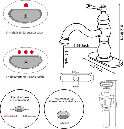 Oil Rubbed Bronze Bathroom Faucet GGStudy Bathroom Vanity Faucet Single Handle One Hole Bathroom Sink Faucet Basin Mixer Tap Matching Pop Up Drain with Overflow