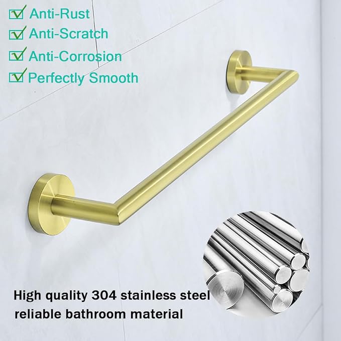 Towel Bar Set 4-Pieces Brushed Gold Bathroom Hardware Set, 18 Inch Stainless Steel Towel Rack Kit,Towel Rod Coat Hook and Toilet Paper Holder Wall Mounted Bathroom Accessories Set
