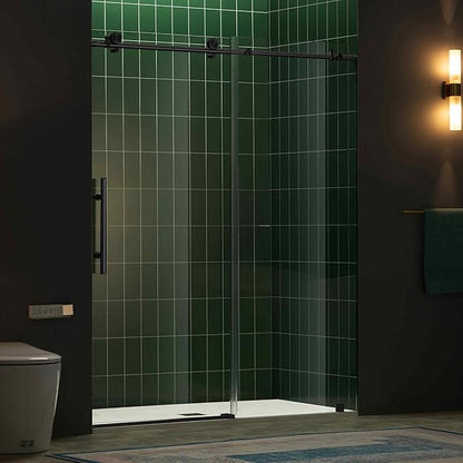 Woodbridge 56-60" W x 80" H Frameless Single Sliding Shower Door with Tempered Glass & Explosion Proof Film in Matte Black Finish