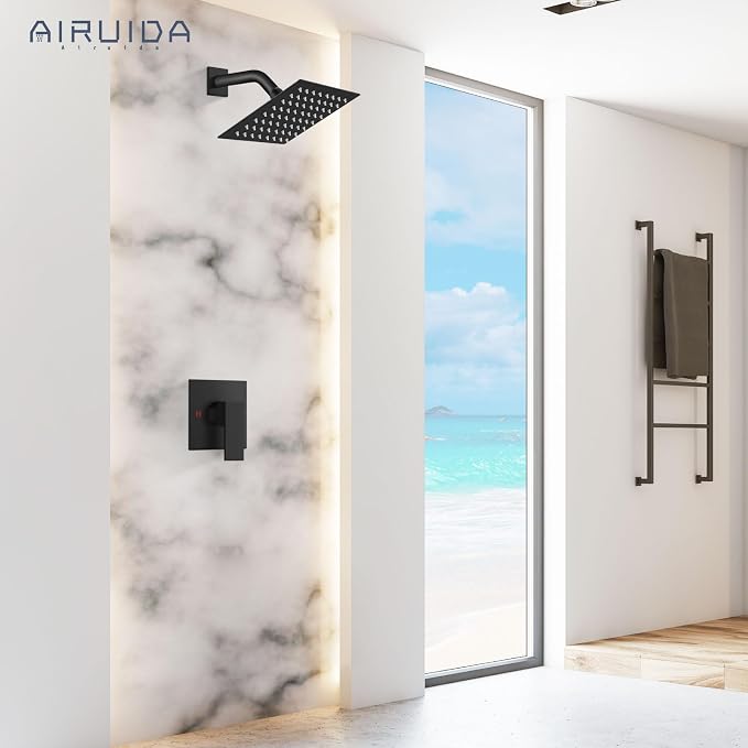 Airuida Shower Faucet Set,6 Inch Shower Valve Kit,Matte Black | Male Threads,Rough-in Valve Shower Trim Kit,Single Handle Control Shower Set